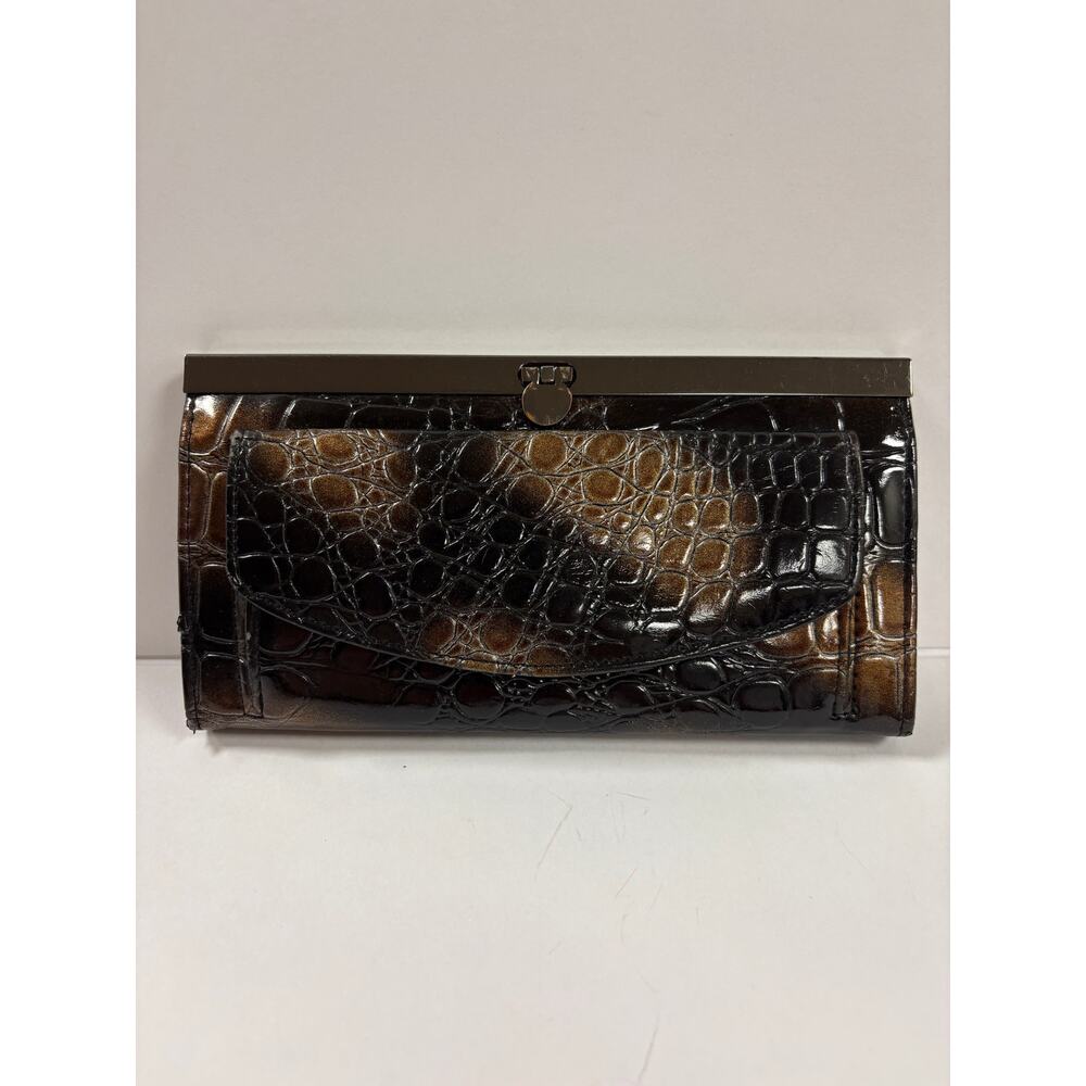 Glossy Faux Alligator Leather Clutch Purse Wallet